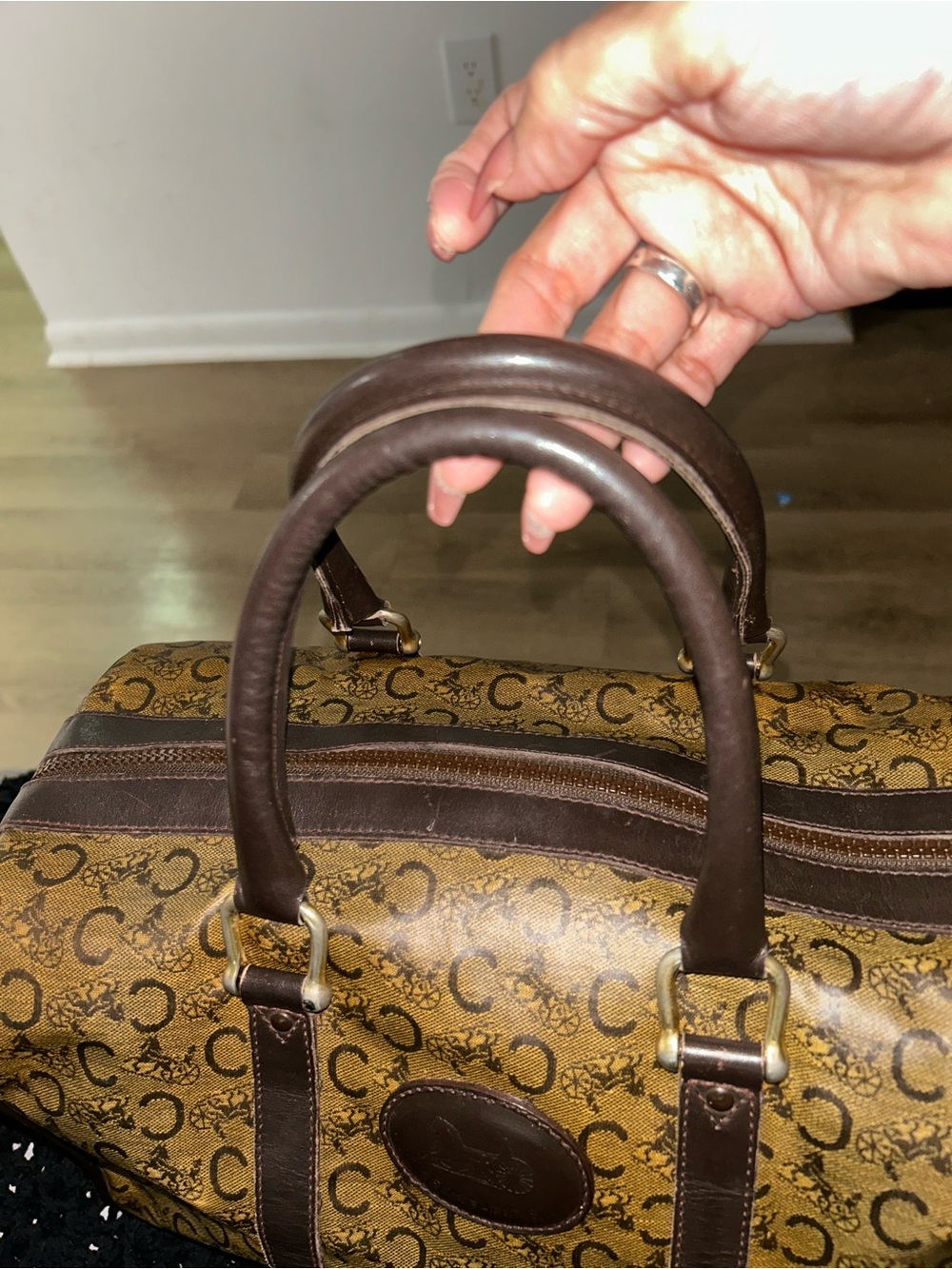 Celine Brown Monogram Canvas Top-Handle Satchel - Picture 3 of 11